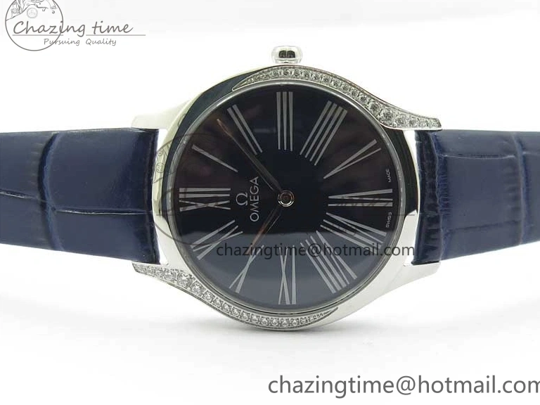 0422 Ladies’ De Ville Trésor Diamond Blue Dial Blue Fabric Watch OXF 1:1 Best Edition Swiss Quartz Upgraded 7892